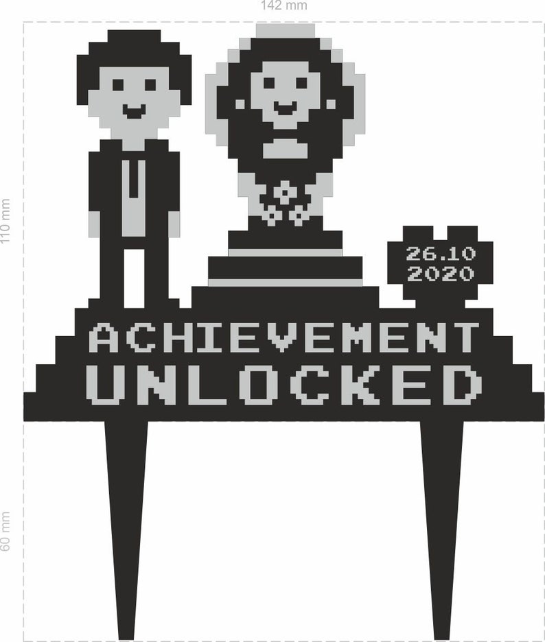 Achievement unlocked 8 bits video gamer wedding retro 8bit gaming cake topper,8 bit video game wedding love the 80s couple funny topper,a802 image 3