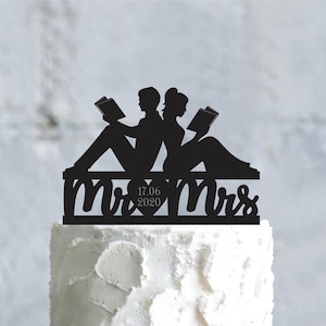 Wedding Cake Topper, Book Cake Topper, Reading Couple Cake Topper, Bookworm Cake Topper, Custom Cake Topper, Acrylic Cake Topper, a777