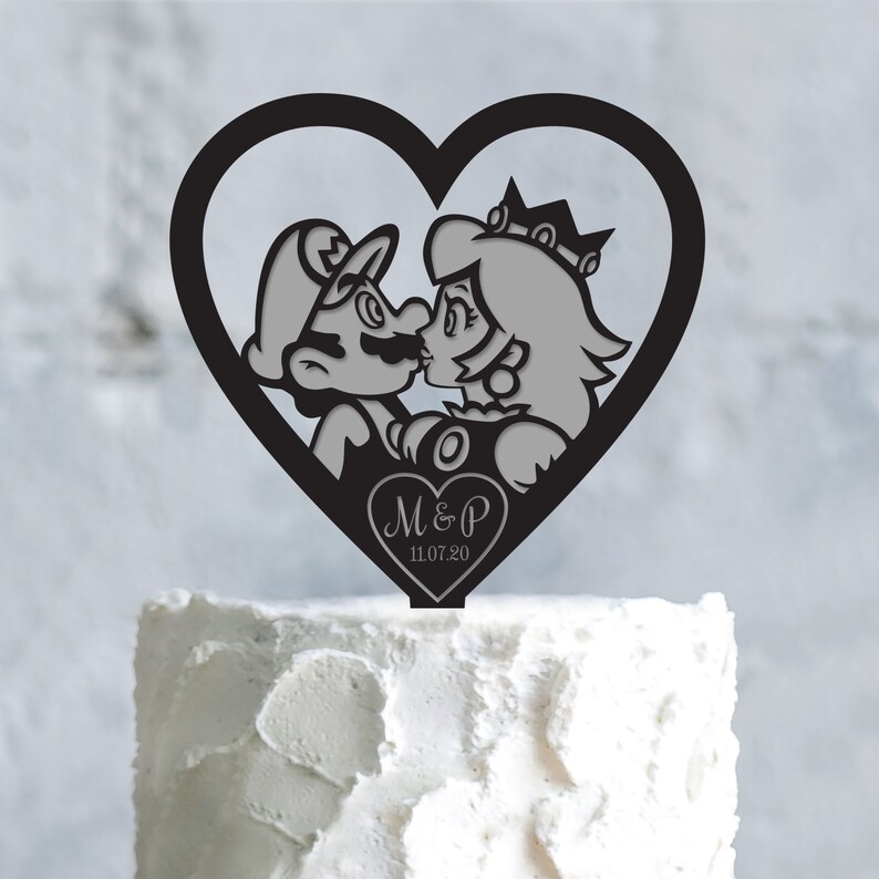 Mario wedding gaming initials cake topper custommario peach image 0