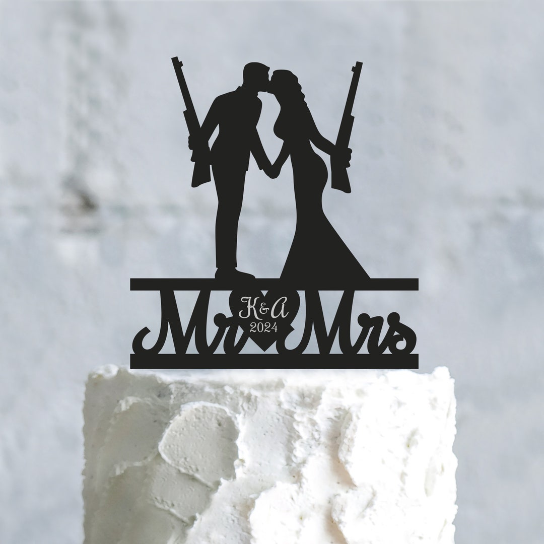 Gun Wedding Cake Topper, the Hunt is Over Cake Topper,rifle Wedding