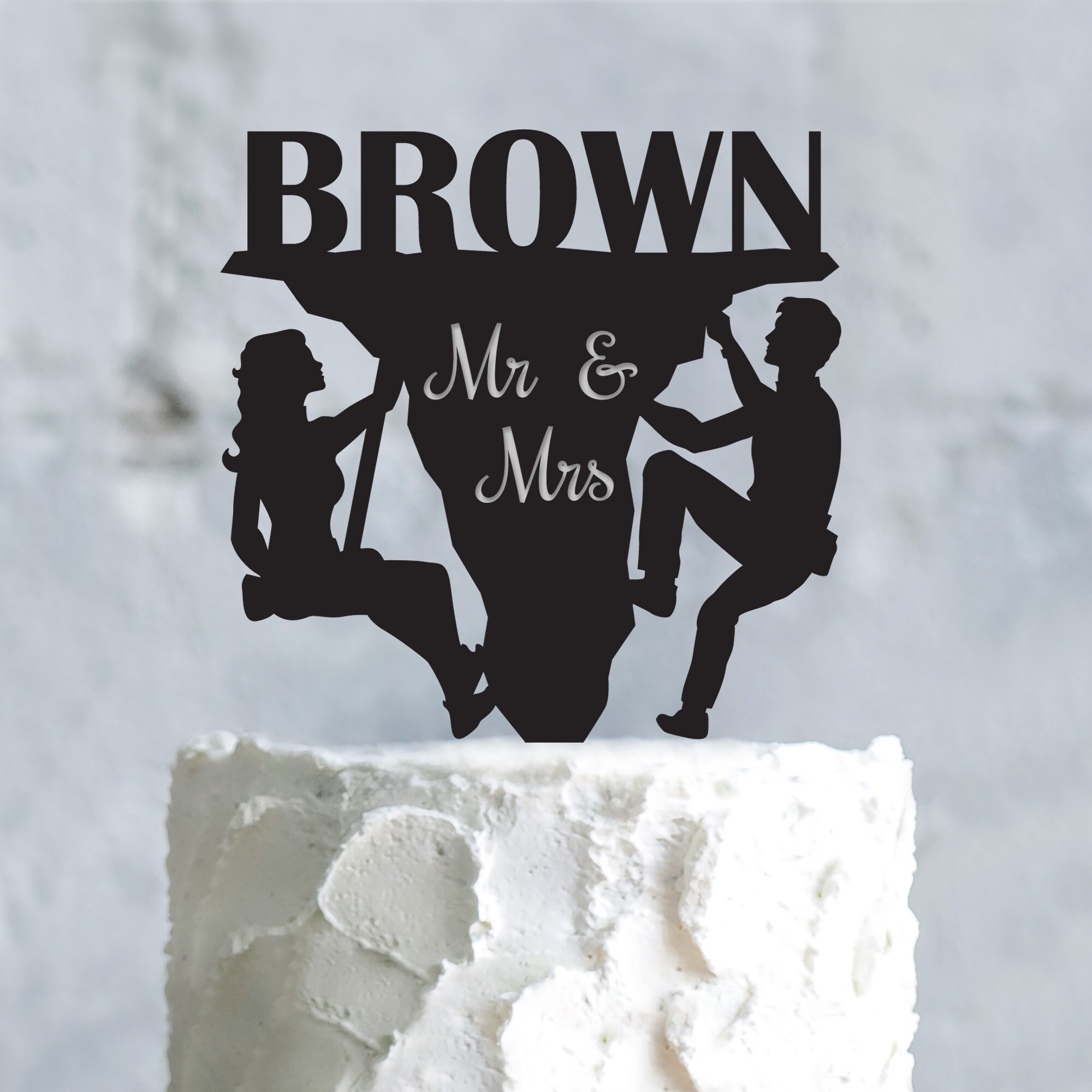 Rock climbing personalized wedding last name cake topper,mountain climbing wedding outdoor cake topper,sport climbing surname topper,a705