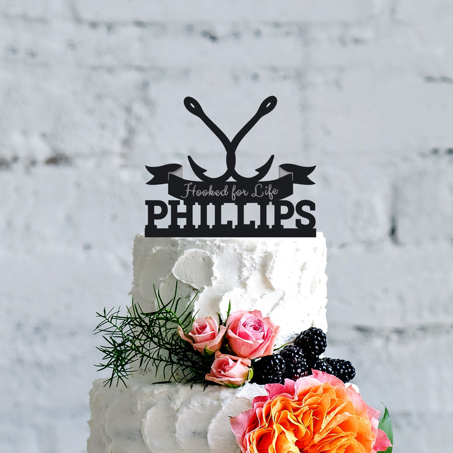 Hooked for Life Fishing Wedding Cake Topper Last Namefish Etsy