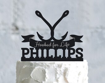 "Hooked For Life" Acrylic Cake Topper - Customizable Wedding Gift & Decoration