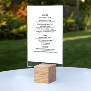 Wooden Bar Menu Stand, Custom Acrylic Sign, Wedding Sign Blank, Table Top Menu, Acrylic Sign Holder, Blank Table Numbers, Table Tent Menu,H2