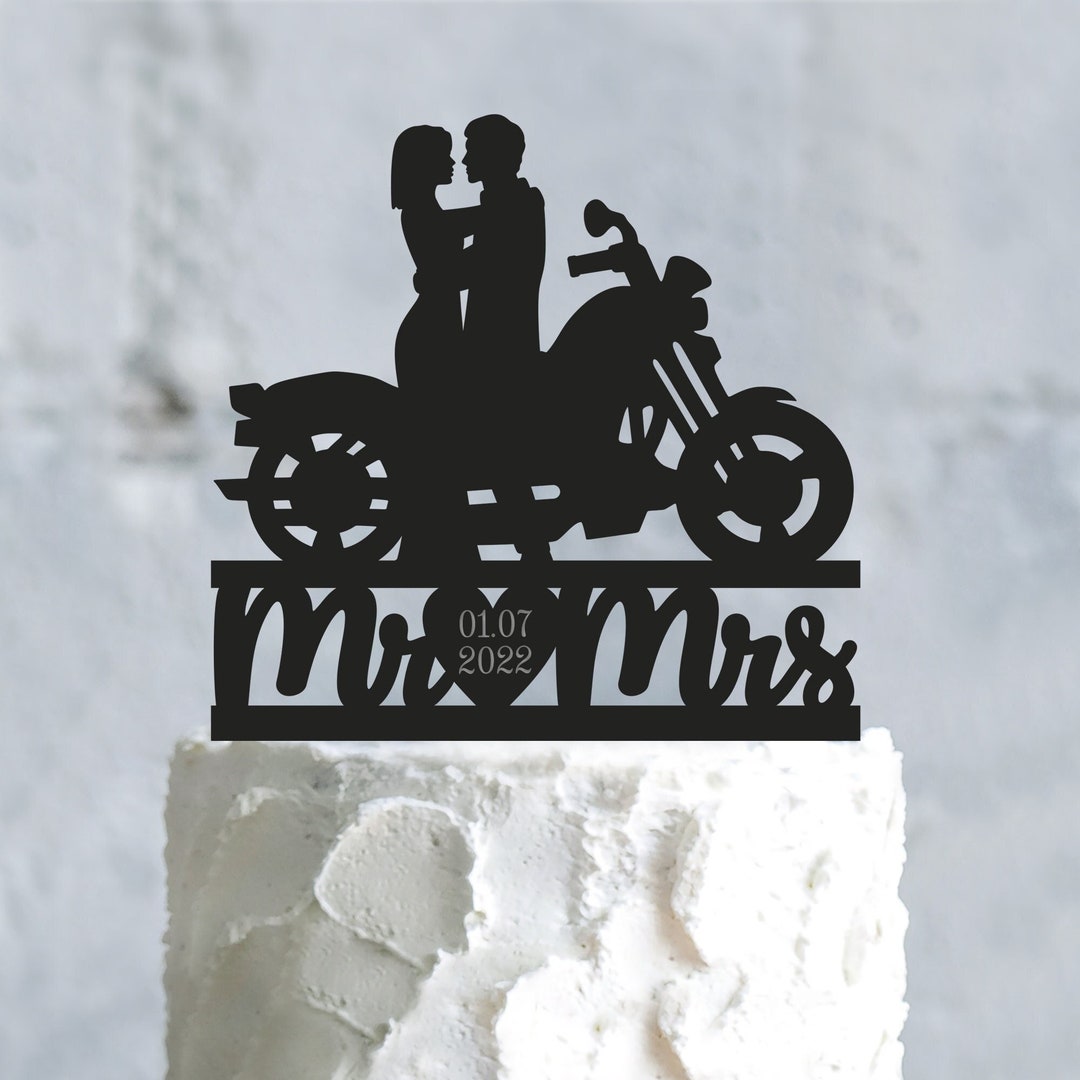 Biker Wedding Cake Topper,motorcycle Cake Topper Wedding,biker Couple Personalized Topper