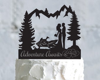 Wedding Cake Topper, Snowmobile Cake Topper, Adventure Awaits Cake Topper, Mountain Cake Topper, Acrylic Cake Topper, Wedding Gift, a759