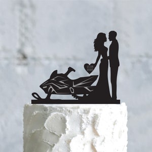 Wedding Cake Topper, Snowmobile Cake Topper, Personalized Cake Topper, Acrylic Cake Topper, Couple Cake Topper, Rustic Cake Topper, a725