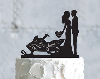 Wedding Cake Topper, Snowmobile Cake Topper, Personalized Cake Topper, Acrylic Cake Topper, Couple Cake Topper, Rustic Cake Topper, a725