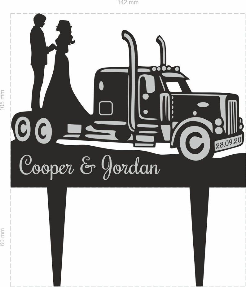 Truck Wedding Bride and Groom Custom Name Cake Topperold Etsy
