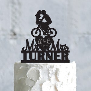 Bicycle couple custom mr and mrs cake topper heart,bike wedding bicycle hearts last name topper,bicycle lover bride groom cake topper,a794