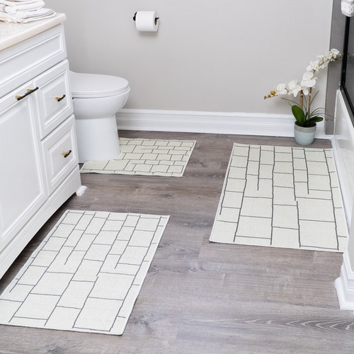 Geometric Design 3 Piece Bathroom Rugs Set Nonslip Ultra Etsy