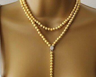 Matte Gold Layered Necklace: Baroque Pearl Y-Lariat