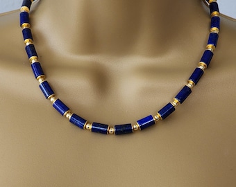 Lapis Lazuli and Gold Beaded Necklace: Gemstone Jewelry