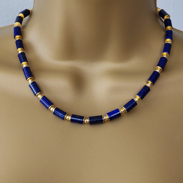 Lapis Lazuli and Gold Beaded Necklace: Gemstone Jewelry