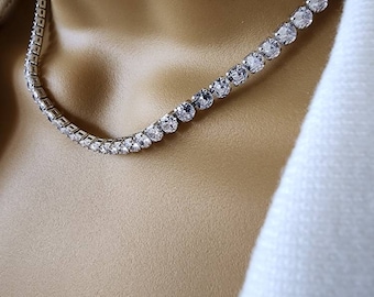 CZ Tennis Necklace, Bridal Wedding Jewelry, 4mm Diamond Necklace