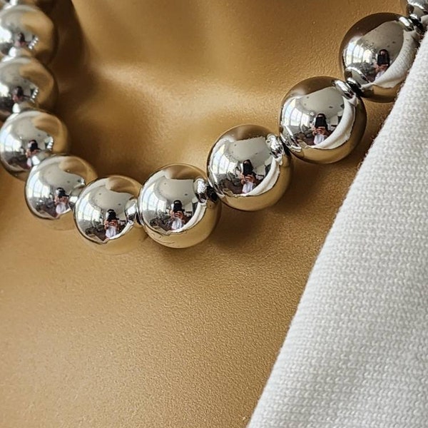 18 mm silicone silver plated ball bead chain necklace  , chunky ball bead necklace , silver ball bead necklace , gift for her