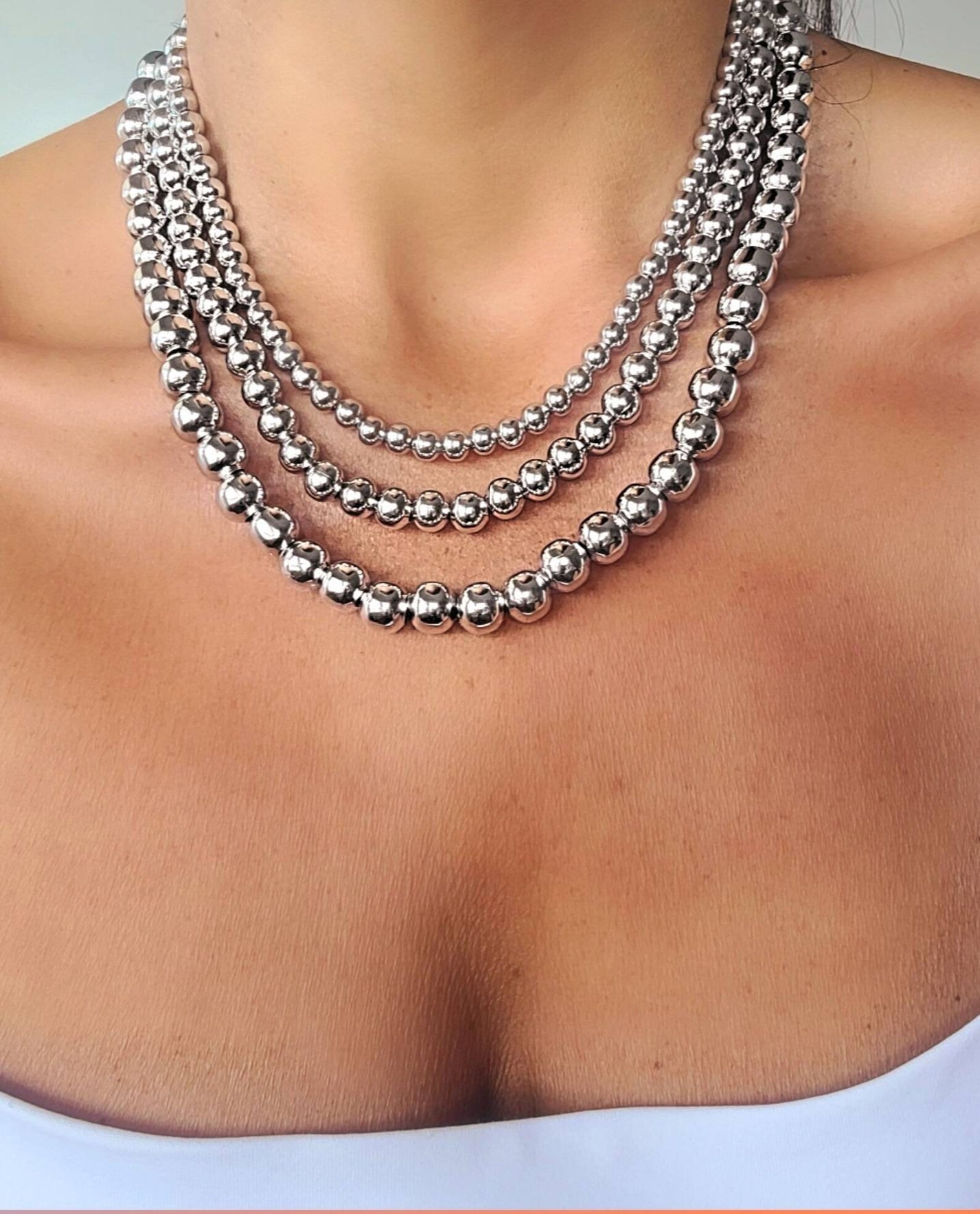 Silver Ball Bead Necklace Silver Plated Necklace Perfect Etsy