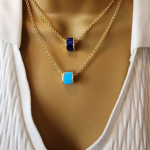 Bodrum Bead Chain Necklace: Blue or Turquoise, Gold or Silver