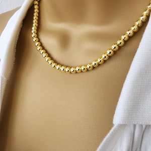 Gold ball beaded necklace , 18K gold plated necklace , perfect gift for mom , ball bead chain necklace , mothers day 6 mm ball bead mL