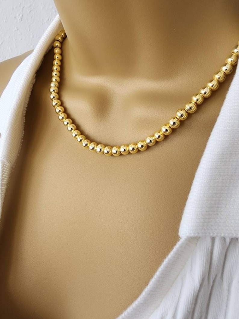 Gold ball beaded necklace , 18K gold plated necklace , perfect gift for mom , ball bead chain necklace , mothers day 6 mm ball bead mL