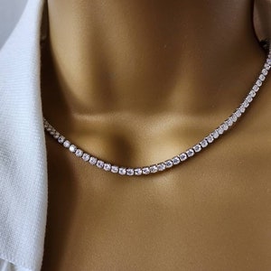CZ Tennis Necklace: 2mm Bridal Layering Necklace, 16 Inch