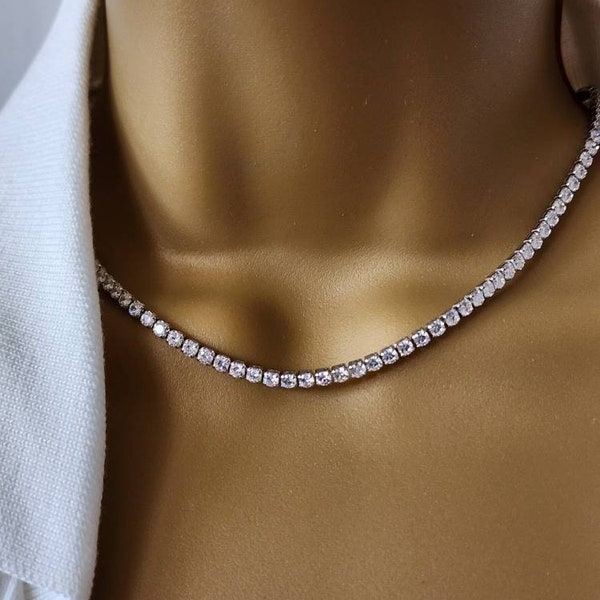 Tennis Necklace,2mm Diamond Necklace, Bridal Jewelry, Wedding Necklace, Bridal Necklace, Gift for Her, Layering Necklace, CZ Tennis Necklace