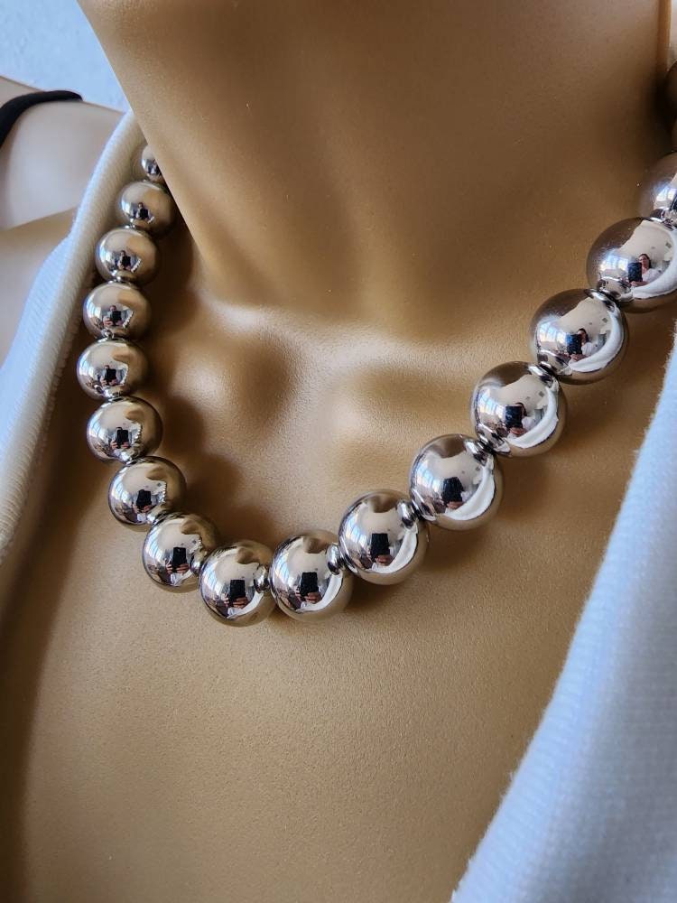 ★VINTAGE HOLLYWOOD★ Galaxy Ball Beads Necklace Red Plastic Ball Beads Necklace Single Strand - Ruby Lane