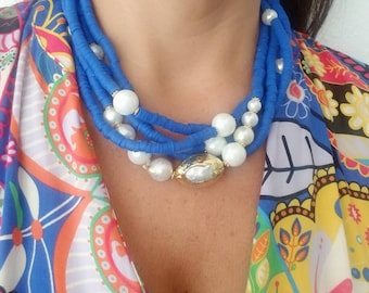 Multi strand african heishi bead and pearl necklace , mothers day gift , one of a kind , multi strand necklace , handmade jewelry