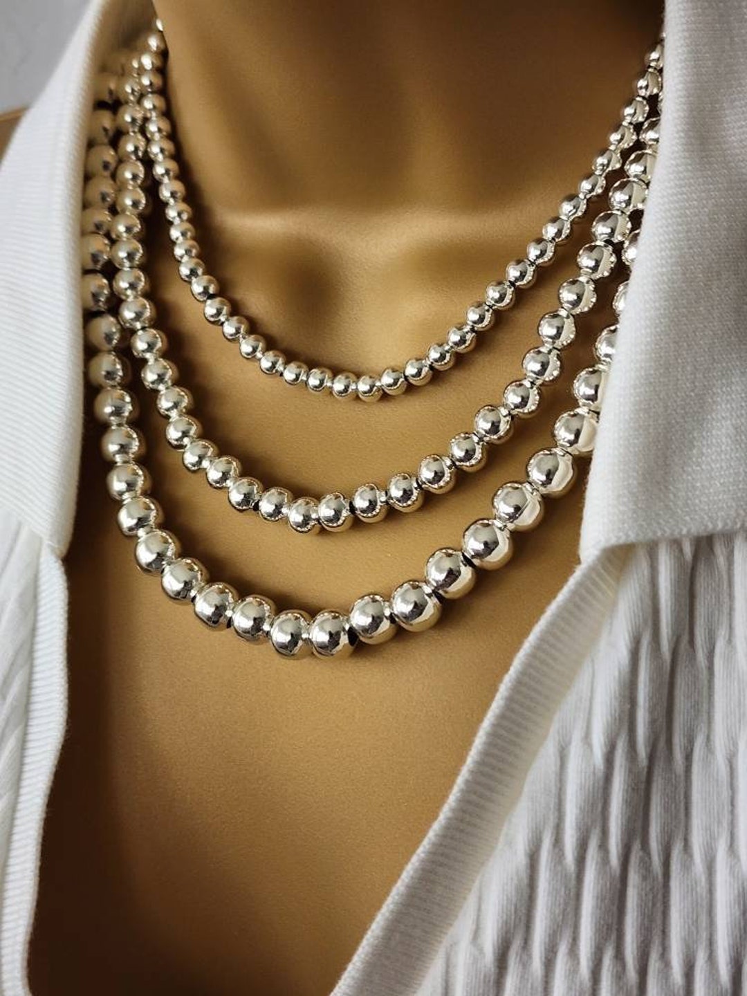 Silver Ball Bead Necklace , Silver Plated Necklace , Perfect Gift for