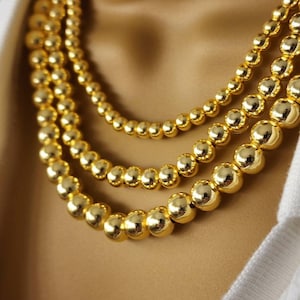 18K Gold Plated Ball Bead Necklace: Adjustable Chain