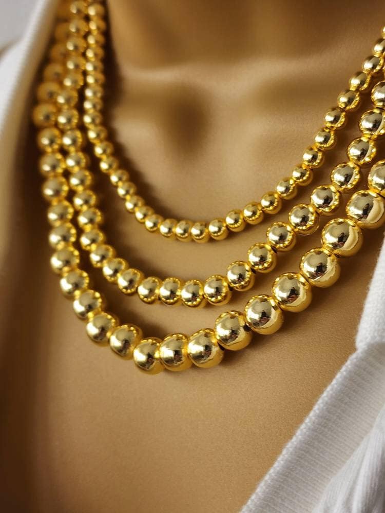 18k Solid Yellow Gold Italian Beaded Chain Necklace, 20”, 9.56 Grams ￼