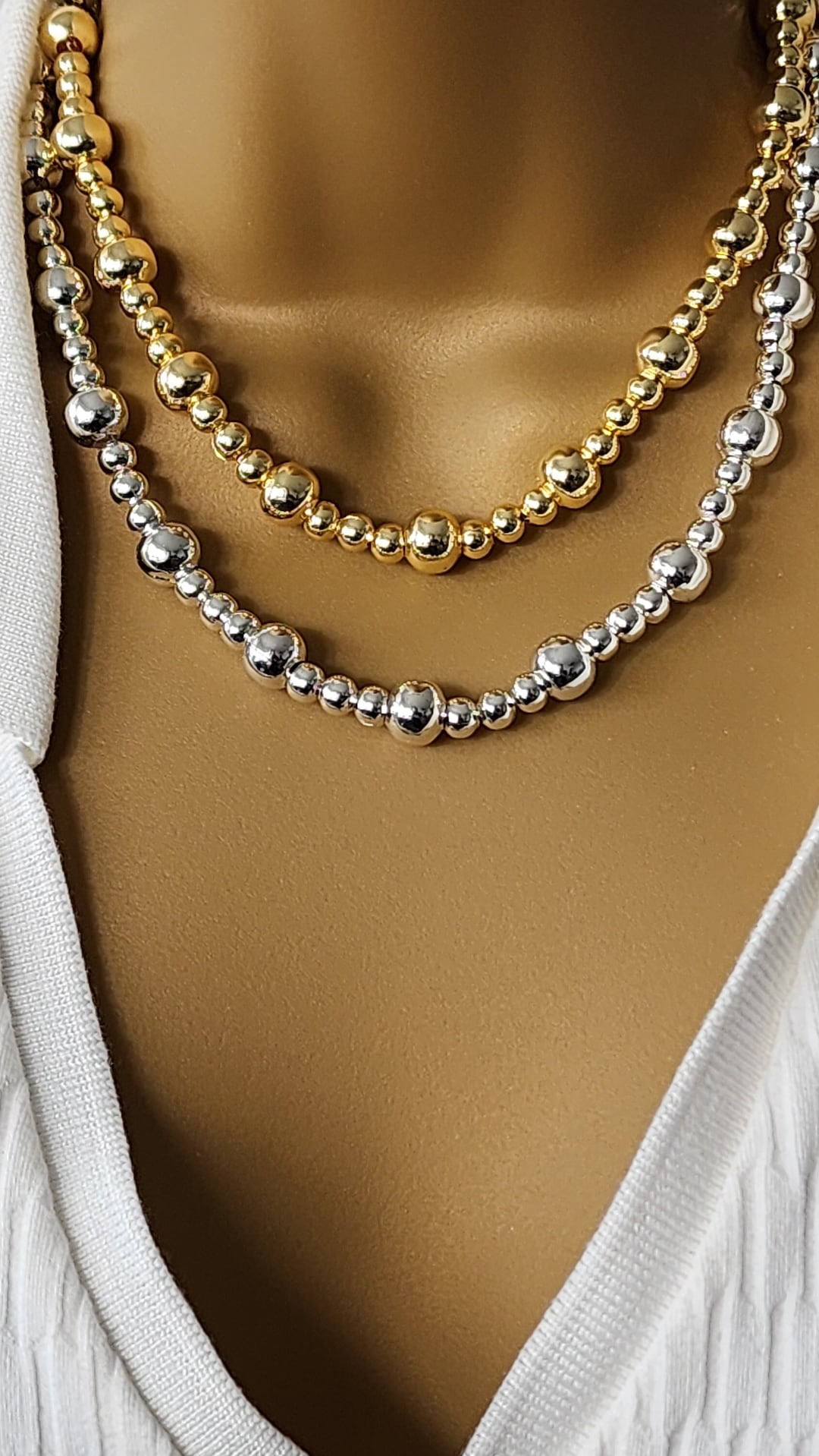 Silver and Gold Ball Bead Chain Necklace 6 Mm Ball Bead Etsy