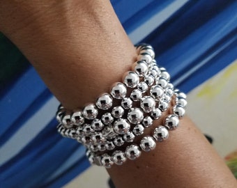 Silver Tone  ball Beaded Bracelet, Stretch Stacking , Ball Bracelet, Ball Bracelet set, Great Gift for her!