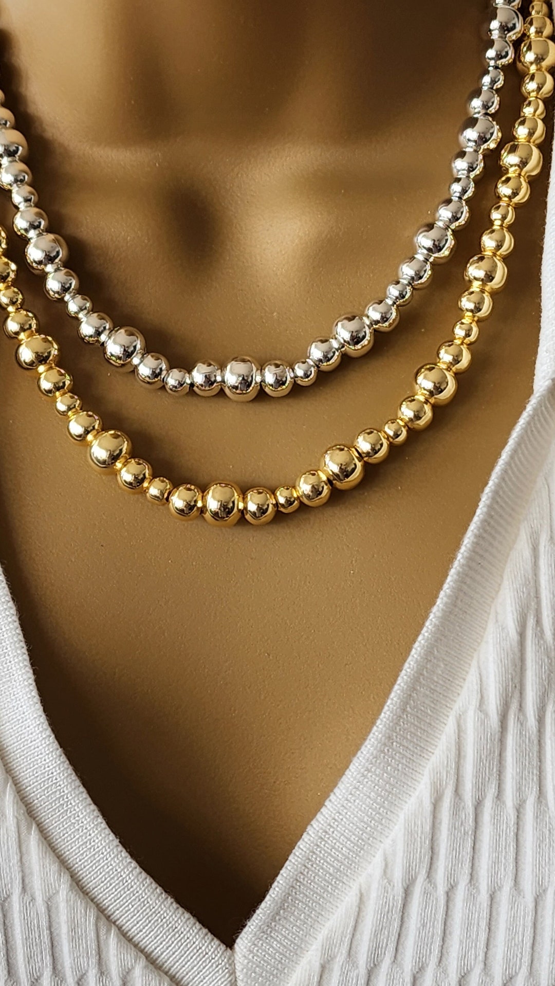 ネックレス・ペンダント Beads Chain Necklace #7822 Silver and Gold Ball Bead Chain Necklace , 6 Mm , 8 Mm and