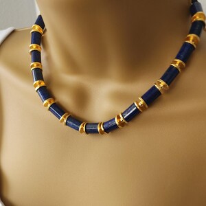 Lapis Lazuli and Gold Beaded Necklace ,Timeless Blue Gemstone Jewelry, Lapis Choker necklace gift for mom ,Christmas gift , anniversary gift