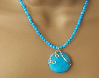 Gold Plated Turquoise Pendant Necklace: Handmade Gemstone Jewelry