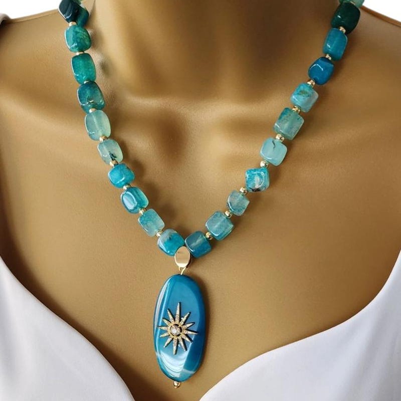 Wild Spirit Blue Agate & Quartz Layered Charm Necklace