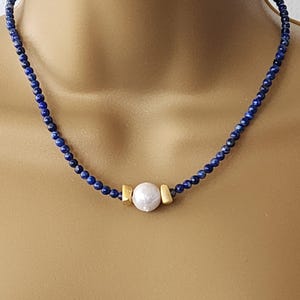 Lapis Lazuli Turquoise Beaded Necklace with Baroque Pearl