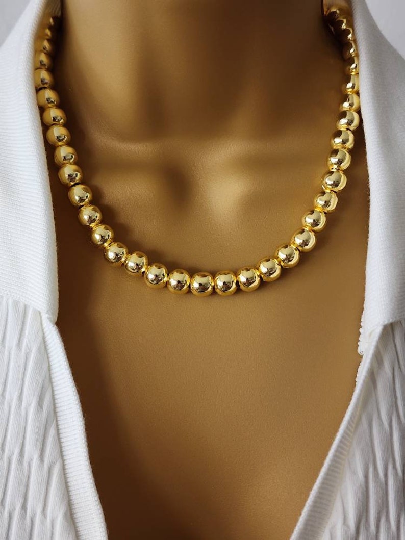 Gold ball beaded necklace , 18K gold plated necklace , perfect gift for mom , ball bead chain necklace , mothers day 10 mm ball bead mL