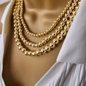 Gold ball beaded necklace , 18K gold plated necklace , perfect gift for mom , ball bead chain necklace , mothers day image 2