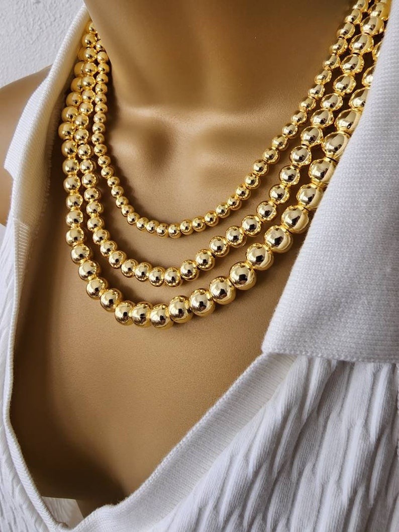 Gold ball beaded necklace , 18K gold plated necklace , perfect gift for mom , ball bead chain necklace , mothers day image 2