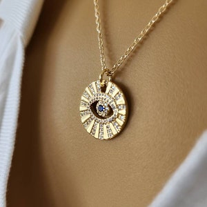 Rhinestone evil eye minimal pendant necklace , pendant necklace , good luck necklace , 18k gold plated enamel chain necklace