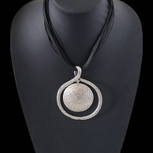 Leather statement necklace,large tibetan silver pendant necklace,Leather necklace, pendant necklace,unique jewelry