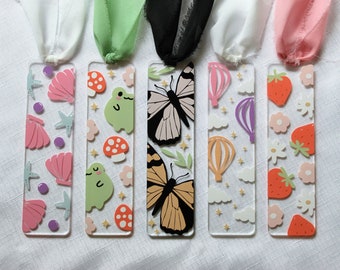 Spring/Summer Acrylic Bookmark Collection, Butterfly Bookmark, Ocean Bookmark, Strawberry Bookmark, Book Lover Gift, Christmas Gift