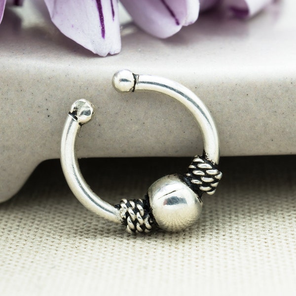 Fake Septum Ring - Fake Nose Ring - Fake Silver Helix Piercing - Sterling Silver Fake Hoop Earring