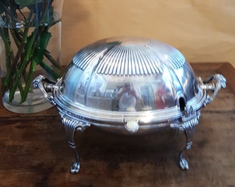 Vintage silver plate revolving domed breakfast server- buffet server