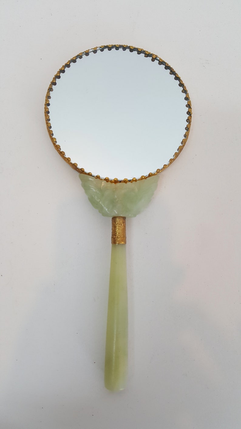 Porcelain /Jade Chinese hand mirror with green jade handle Etsy