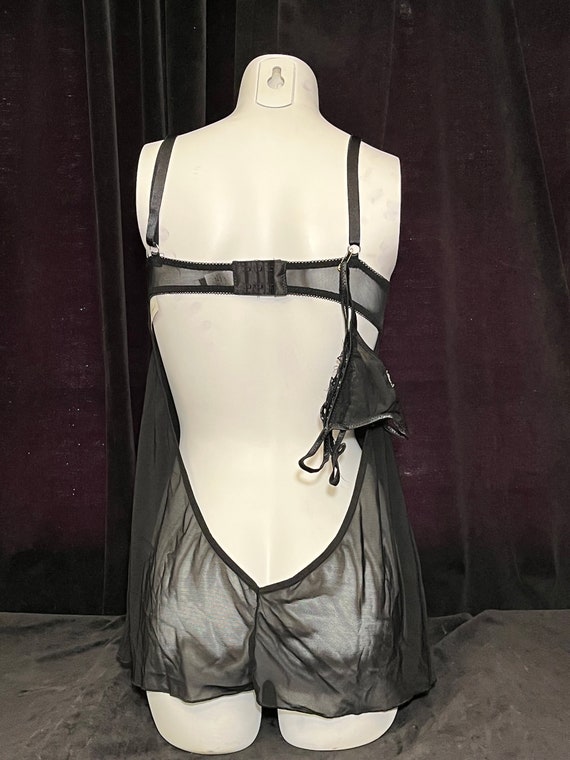 Vintage 90s black, sheer, cut out back baby doll … - image 3