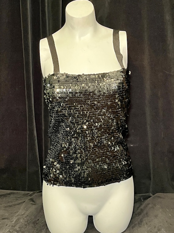 Vintage 90s Black sequin stretch tank top  Small