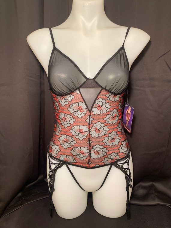 Vintage 90s Red floral bustier teddy- medium